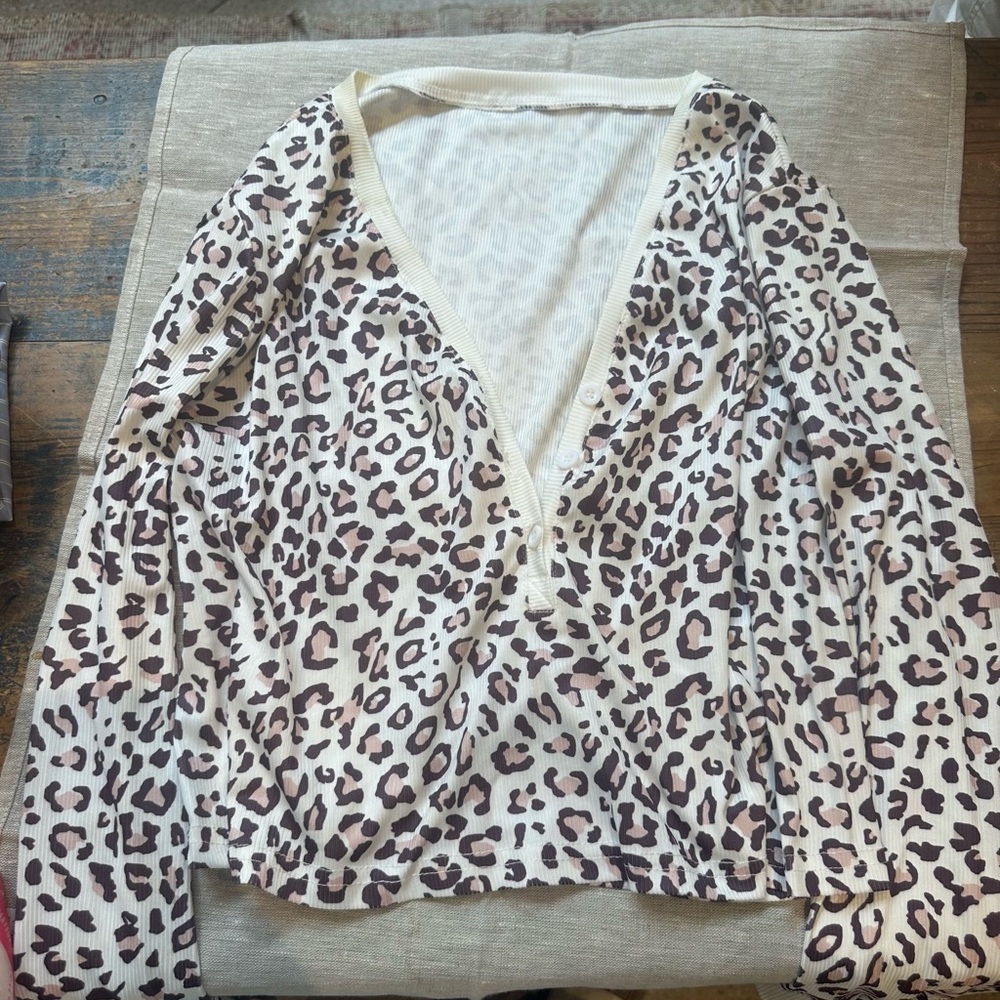 Leopard Print V-Neck Long Sleeve Top